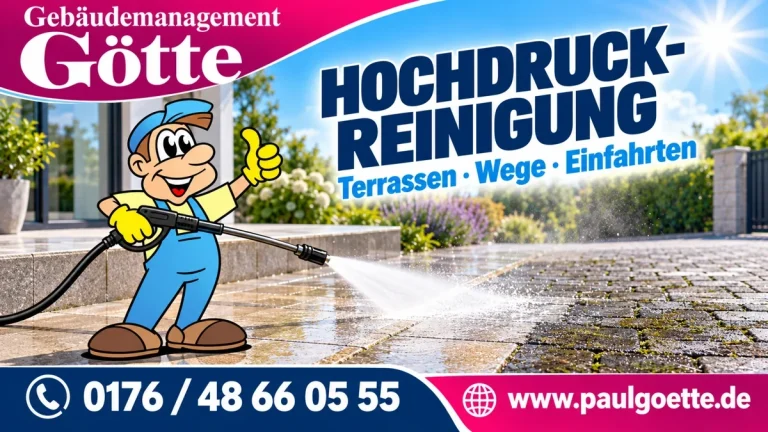 Hochdruckreinigung von Terrassen und Wegen – Gebäudemanagement Götte