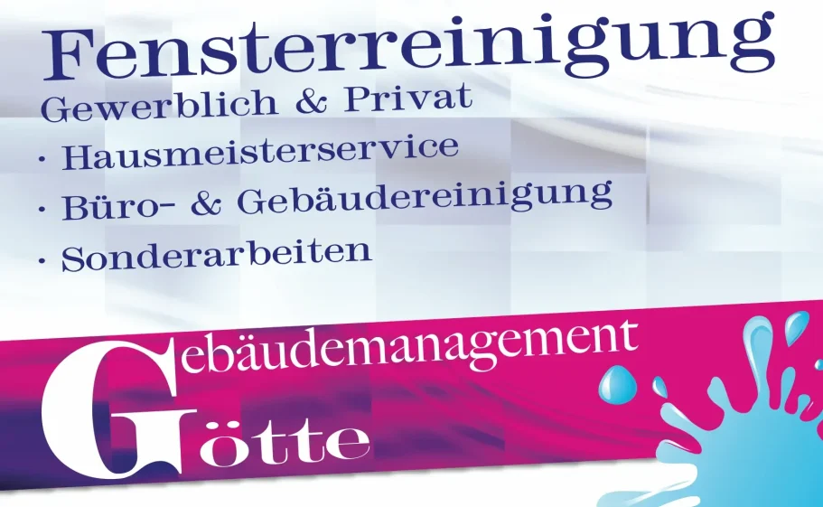 Anzeige für Fensterreinigung mit Informationen zu Dienstleistungen und Kontakt.