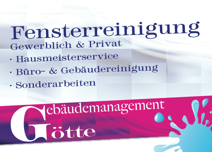 Anzeige für Fensterreinigung mit Dienstleistungen für Gewerbe und Privatkunden.